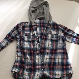 Papertee Plaid Hooded Button Up Shirt Size L